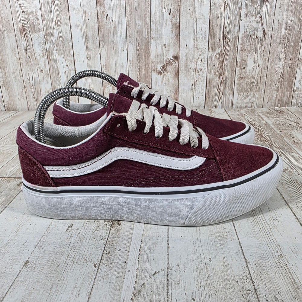 Vans Old Skool Platform Burgundy Maroon Suede Canvas Sneakers Womens 8.5 721356